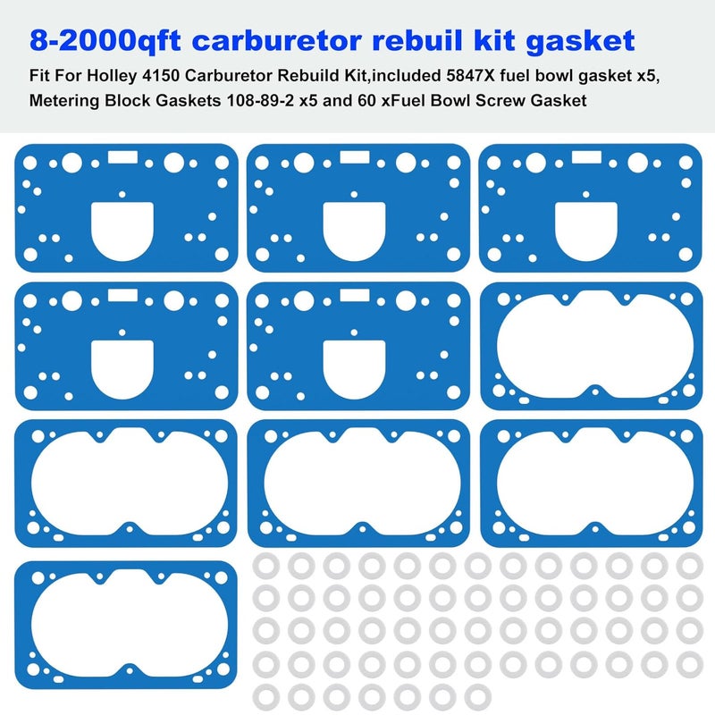 HomeInn 8-2000QFT Carburetor Rebuild Gasket Kit-Fuel Bowl Gasket Kit Replacement Fits for Holley, Street Avenger, QFT, Proform, FST, and HP Carburetor Jet Kit Series 8-2000 M2300 4150 - Image 2